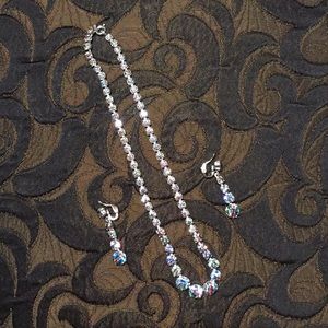 Colorful rhinestone necklace & earring set